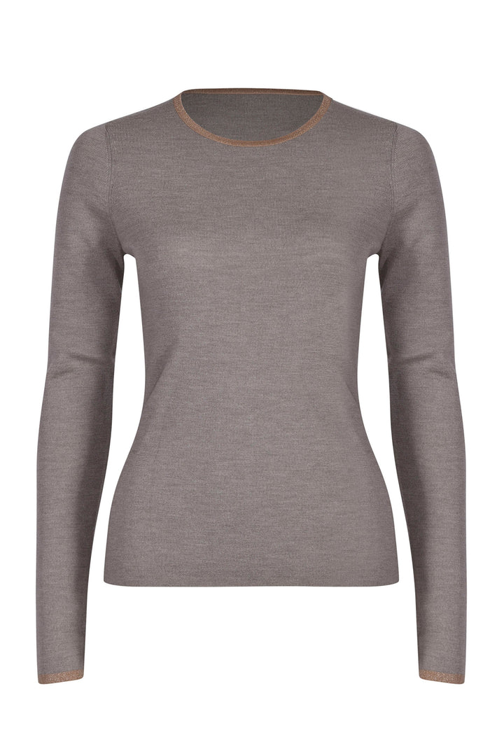 Husk Merino Crew - Stone Strp