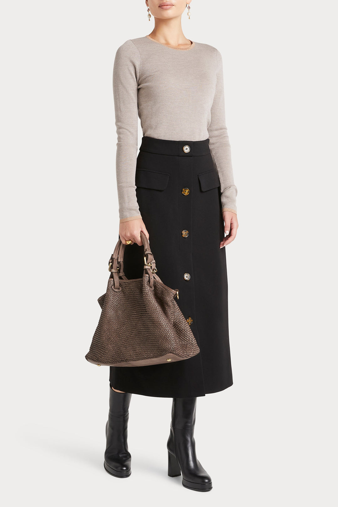 Husk Merino Crew - Stone Strp