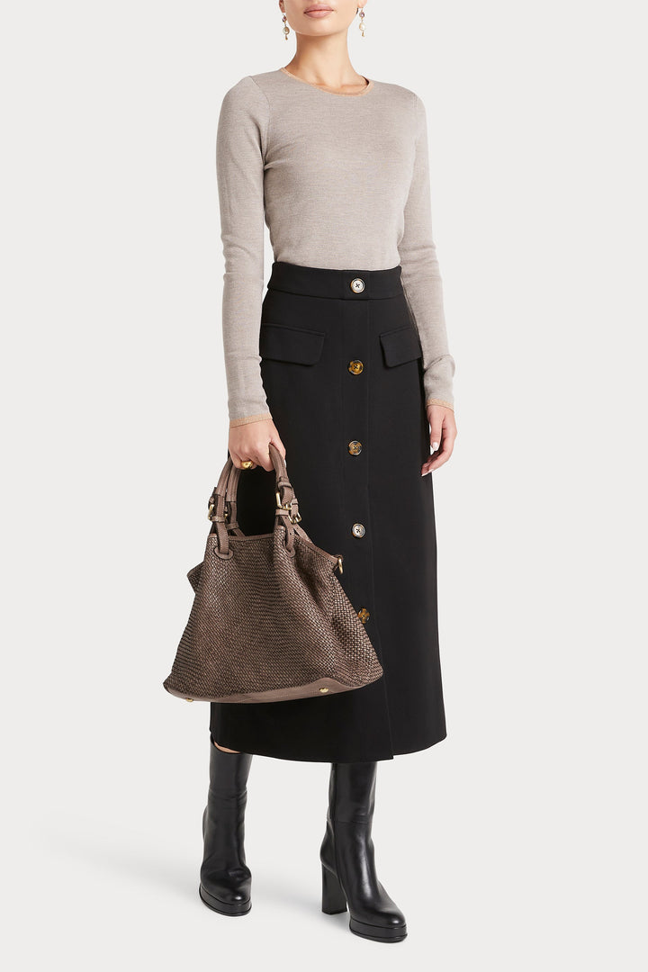 Husk Merino Crew - Stone Strp