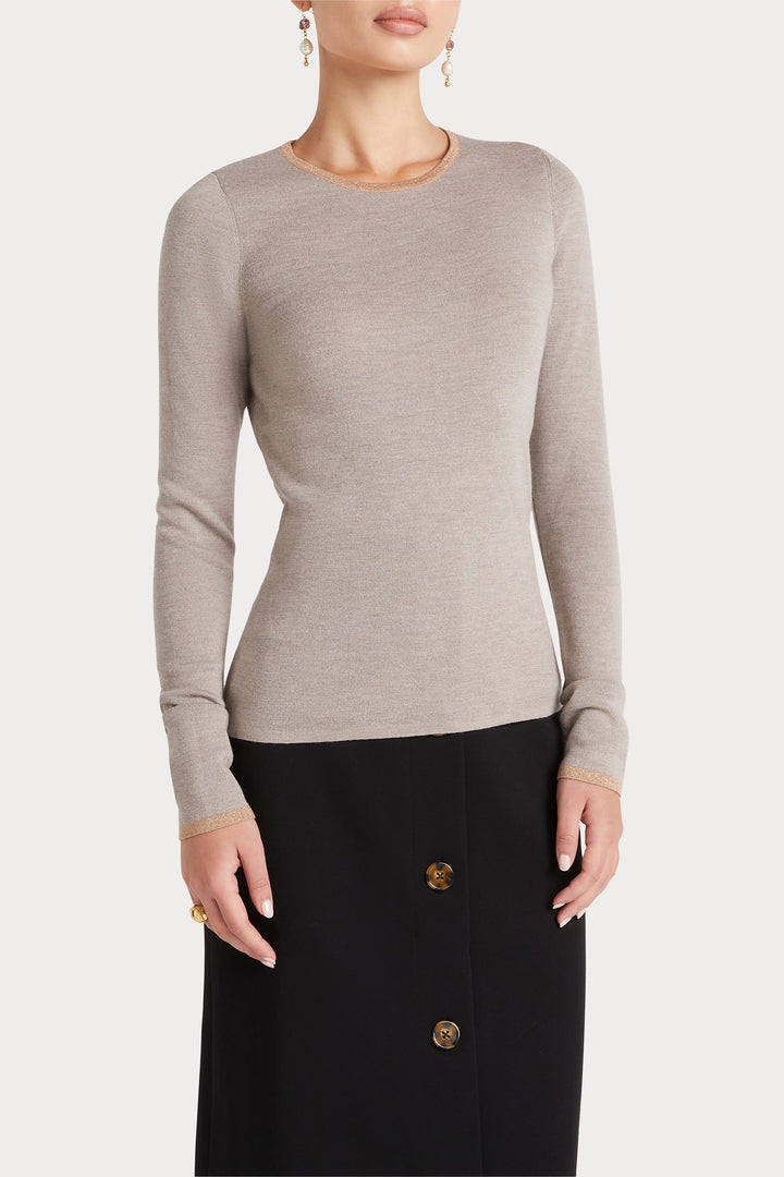 Husk Merino Crew - Stone Strp