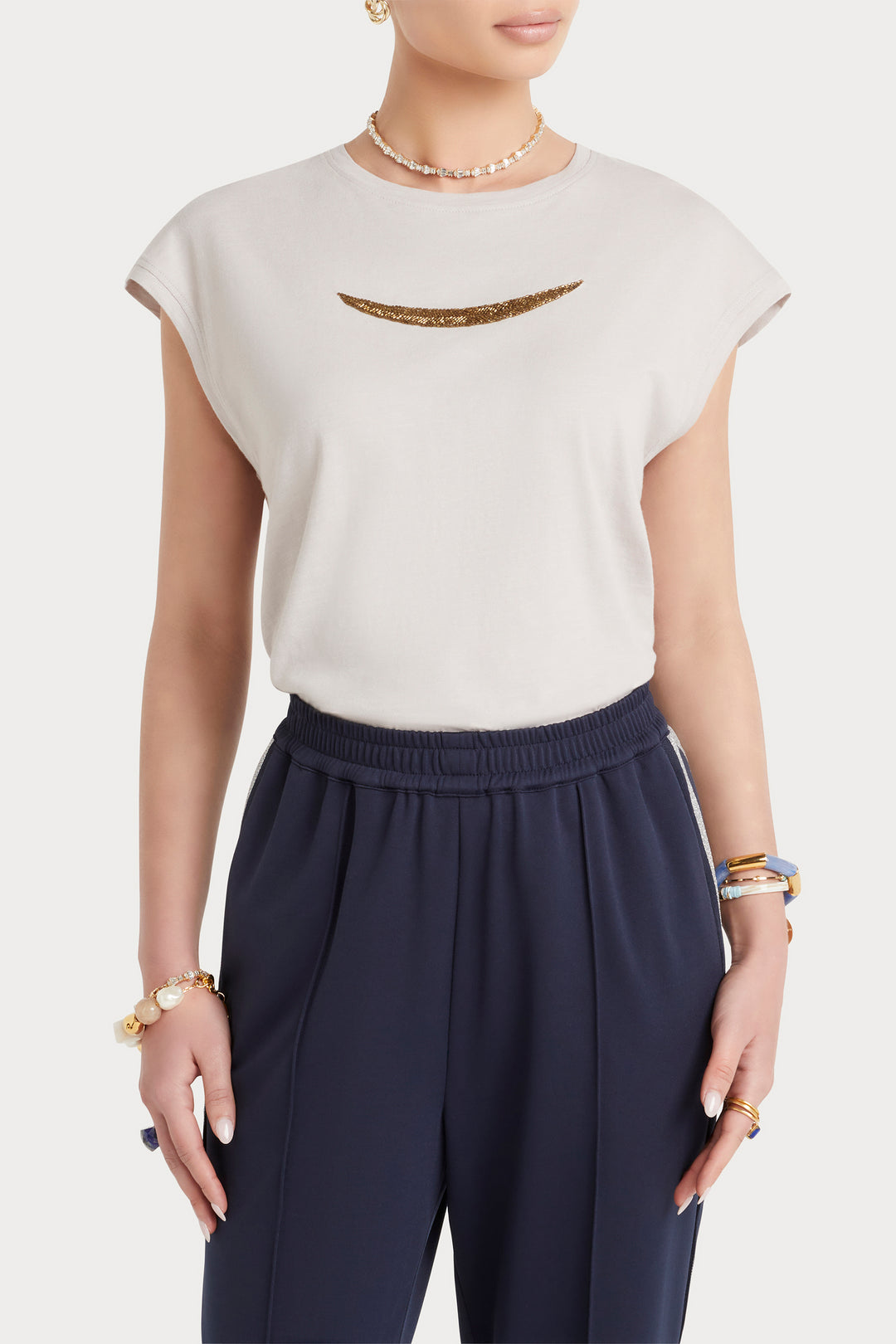 Husk Beaded Tee - Putty