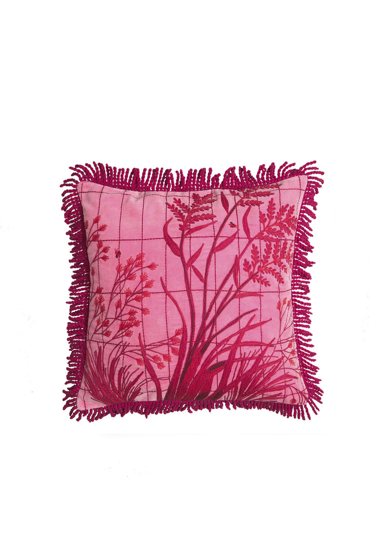 Husk Adelyn Fern Velvet Cushion - Pink