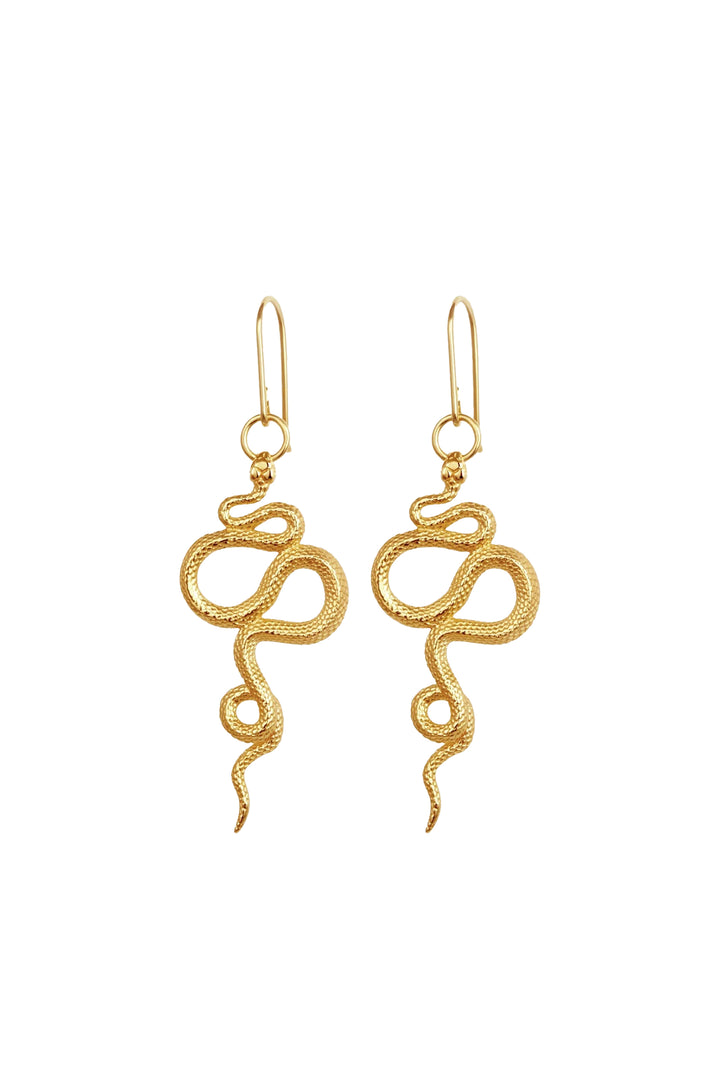 Temple Of The Sun Snake Earrings - Gold