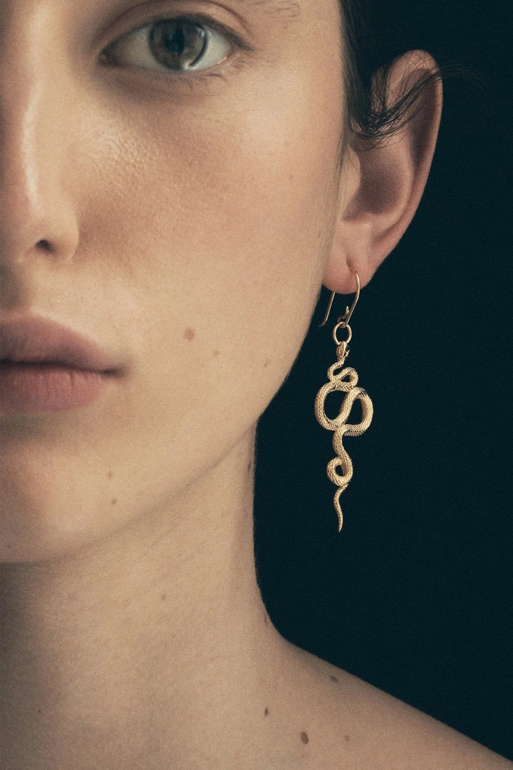 Temple Of The Sun Snake Earrings - Gold