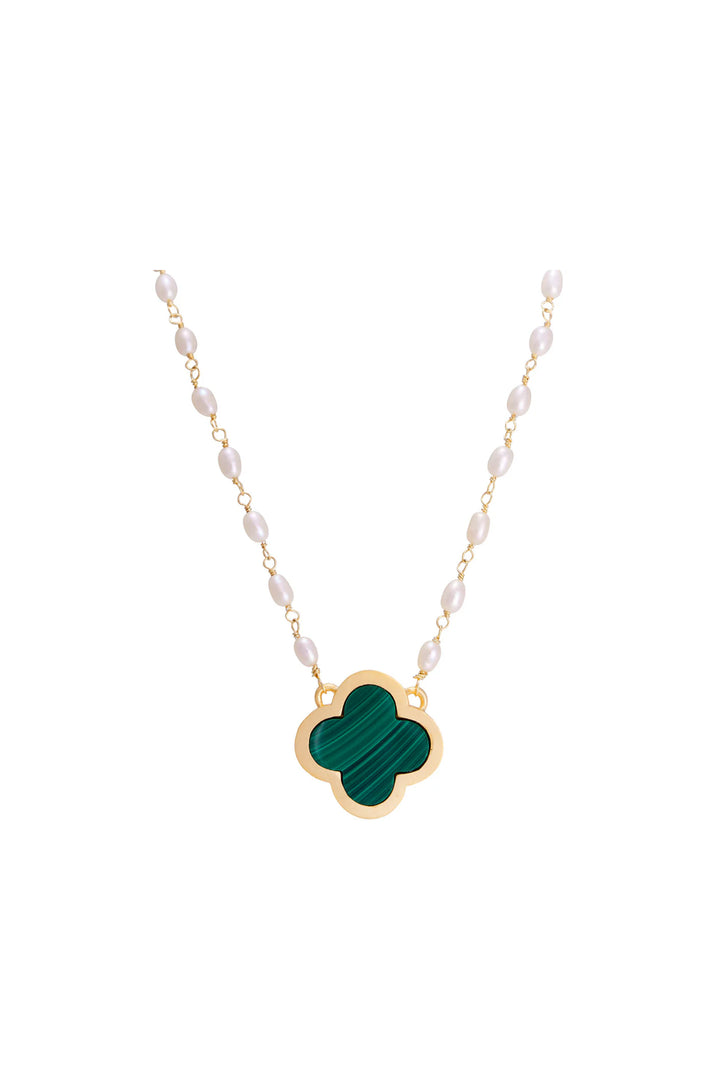 Fairley Pearl Malachite Clover Necklace