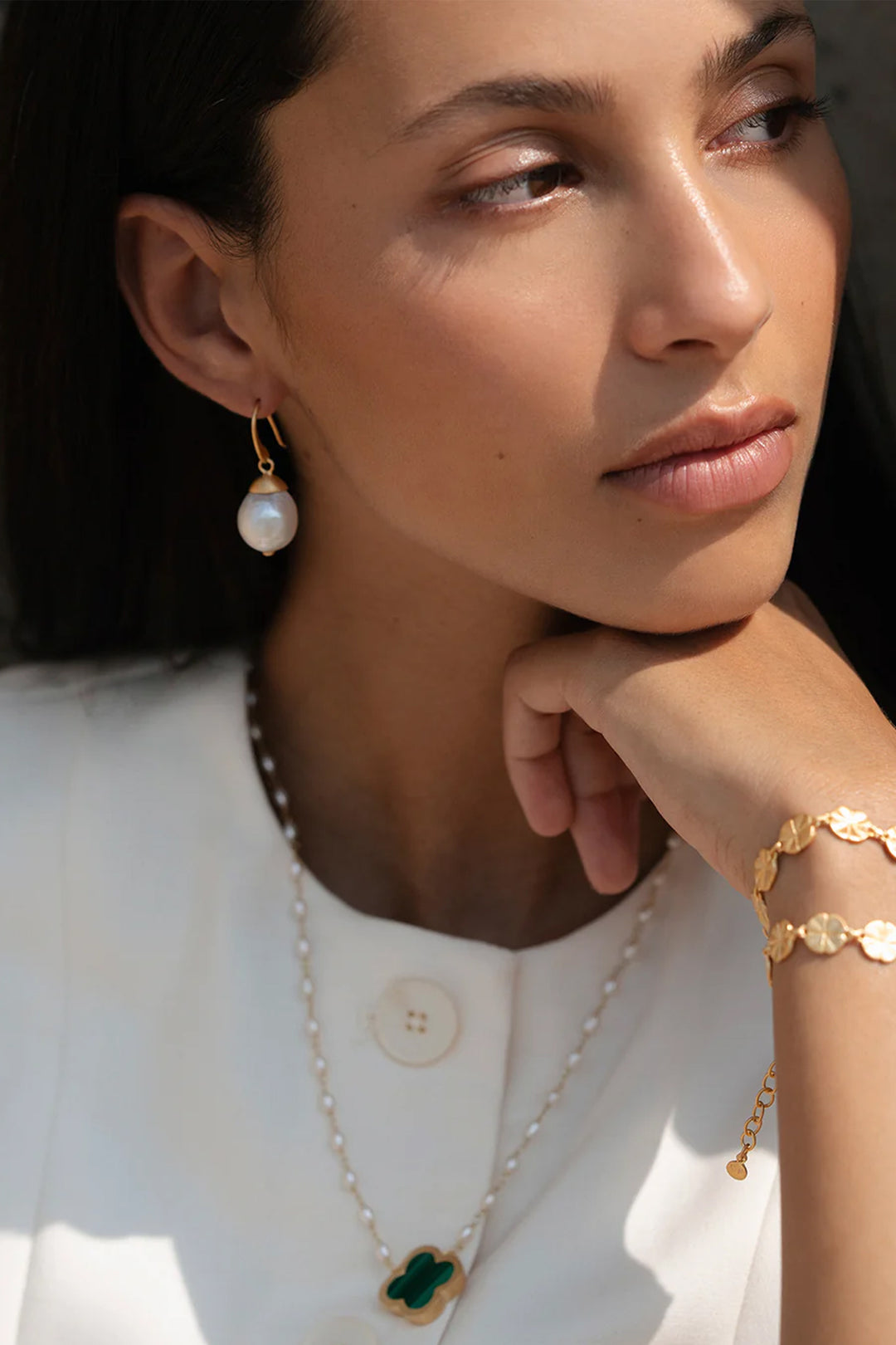 Fairley Pearl Malachite Clover Necklace