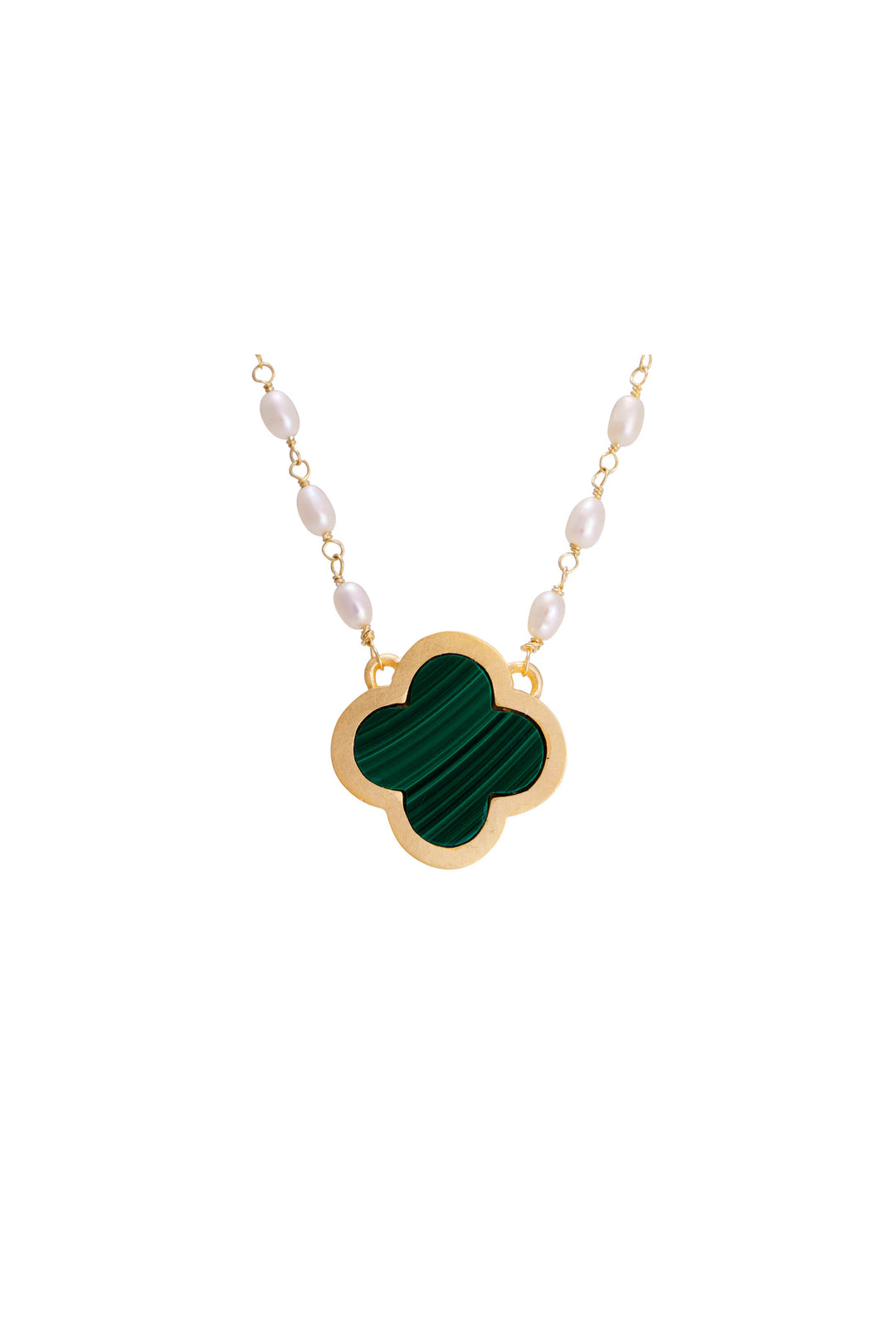 Fairley Pearl Malachite Clover Necklace