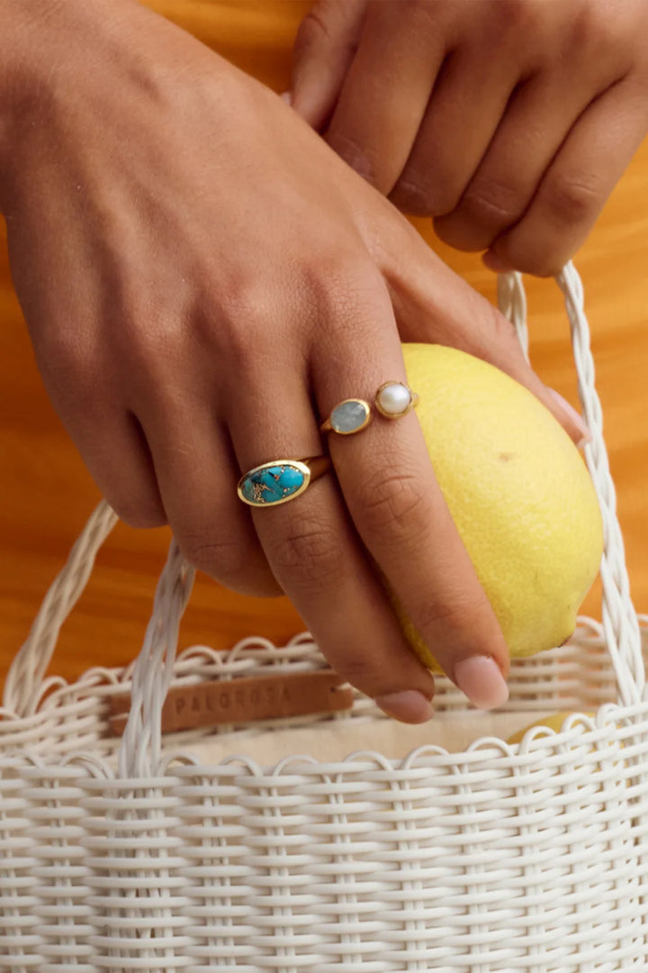 Fairley Pearl and Aquamarine Ring