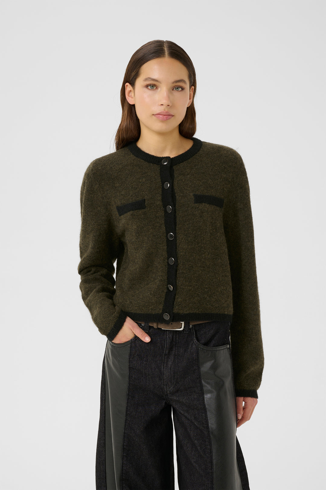 Gestuz Alpha Contrast Cardi - Olive