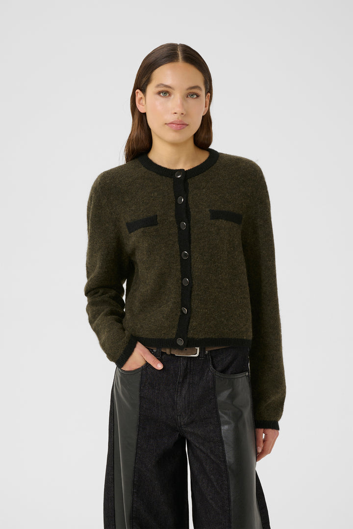 Gestuz Alpha Contrast Cardi - Olive