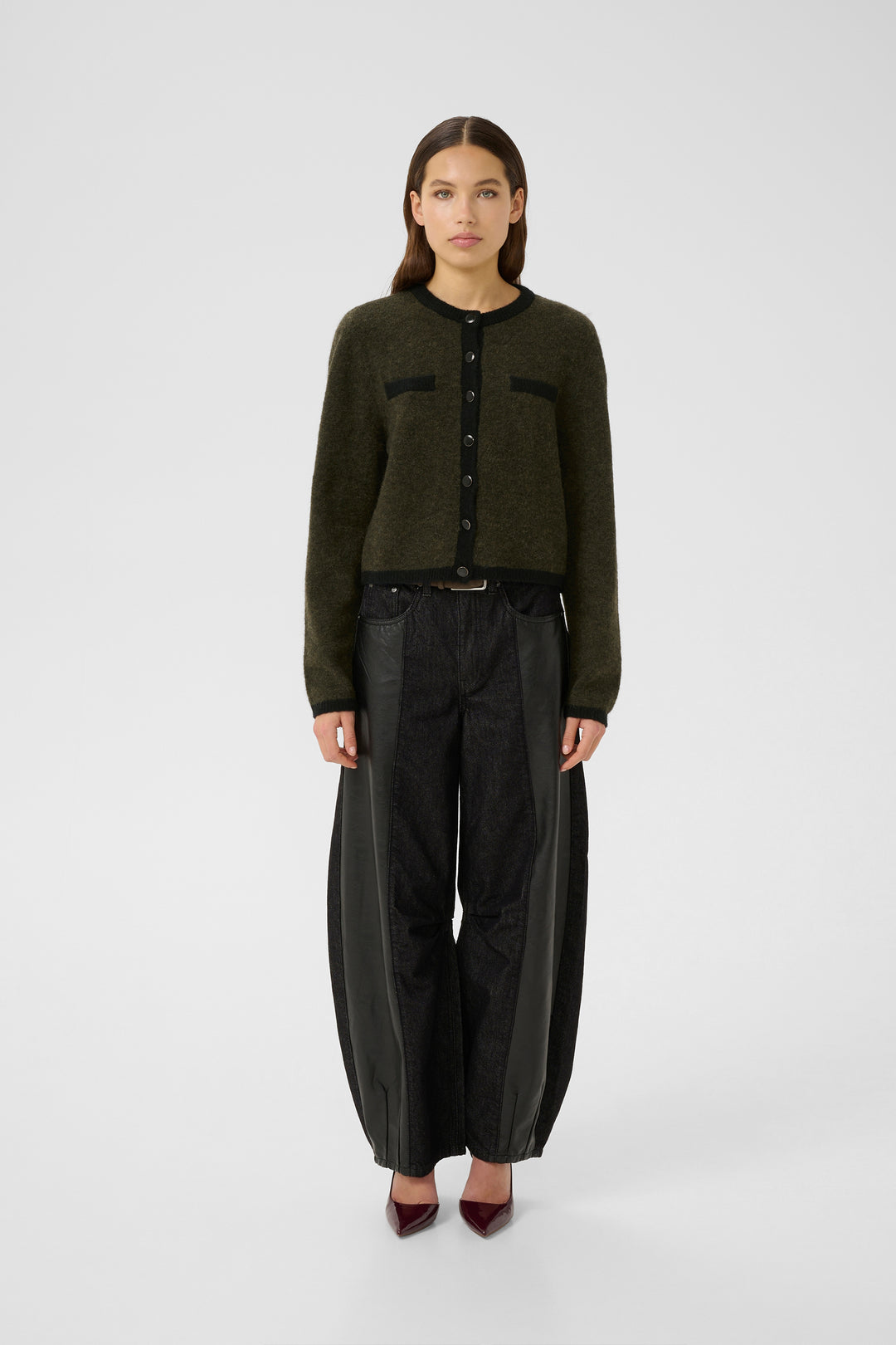 Gestuz Alpha Contrast Cardi - Olive