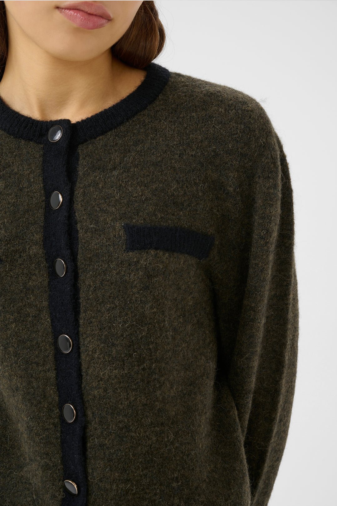 Gestuz Alpha Contrast Cardi - Olive