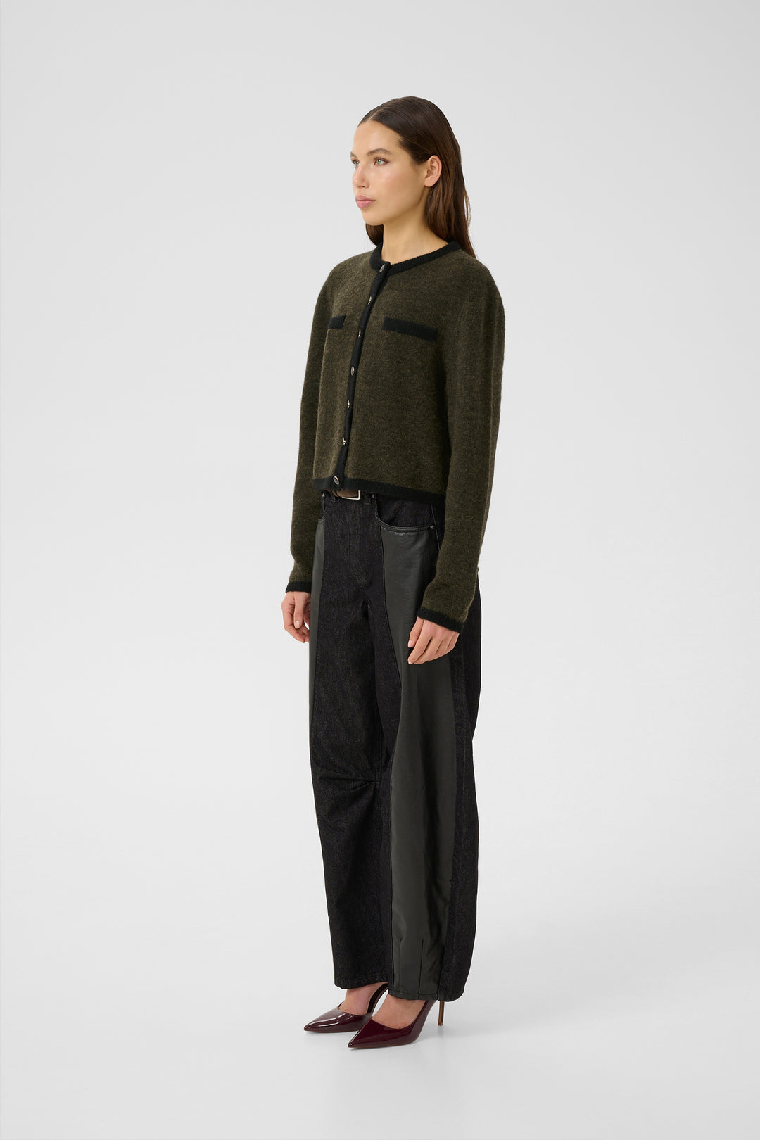 Gestuz Alpha Contrast Cardi - Olive