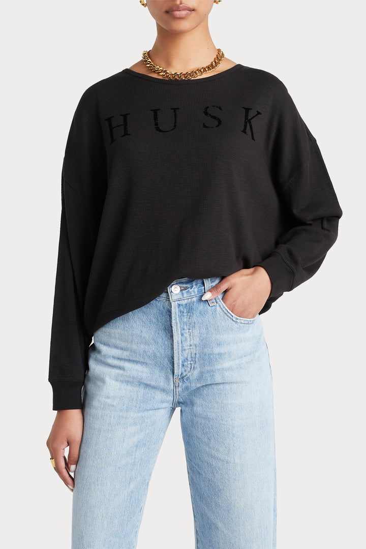 Husk FLOCKED TEE - Black