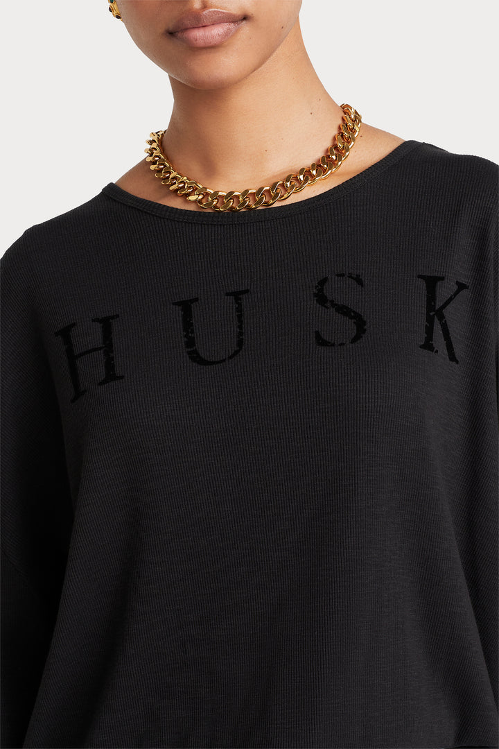 Husk FLOCKED TEE - Black