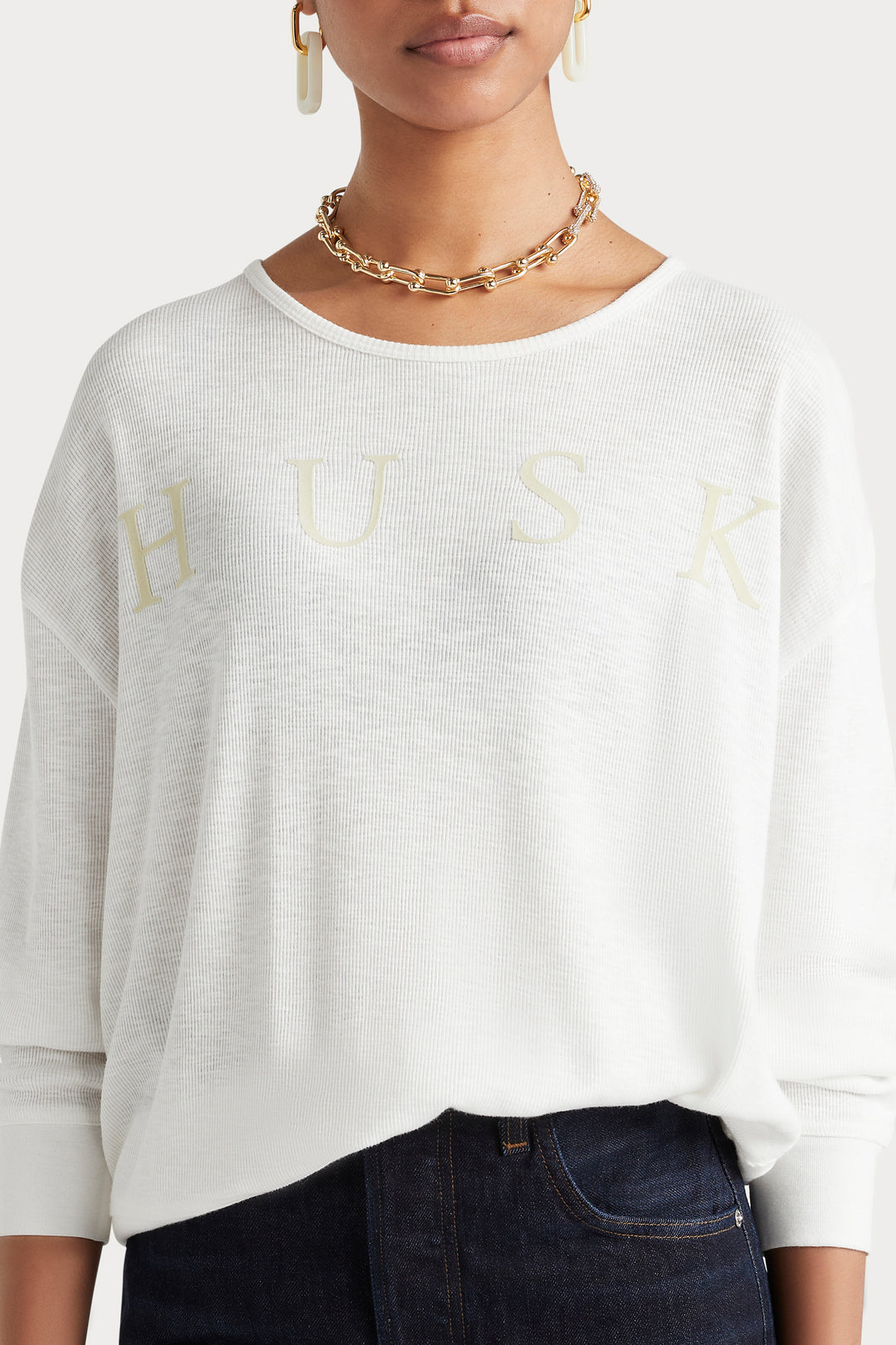 Husk FLOCKED TEE - White