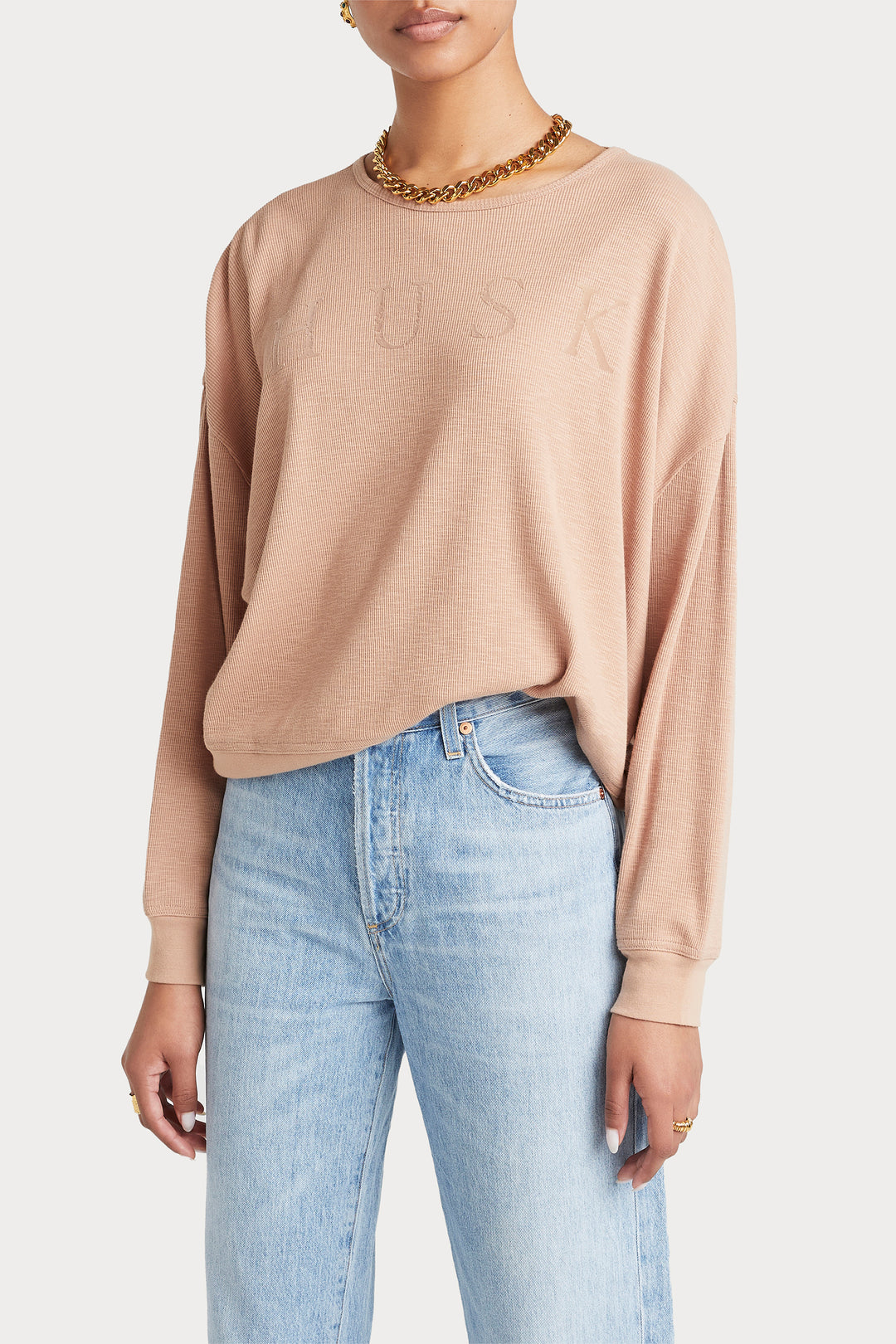 Husk FLOCKED TEE - Nutmeg