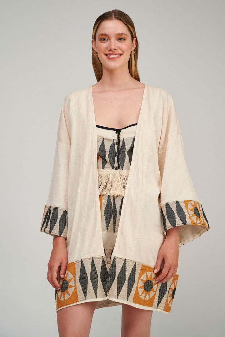 Pearl & Caviar Zakar Kimono - Sand