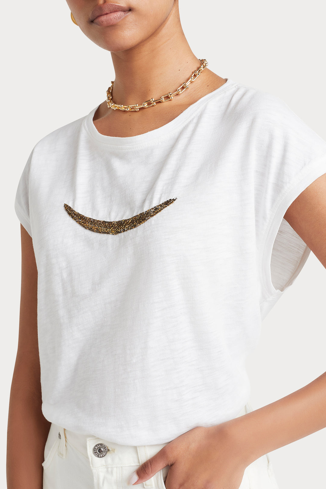 Husk BEADED TEE - White