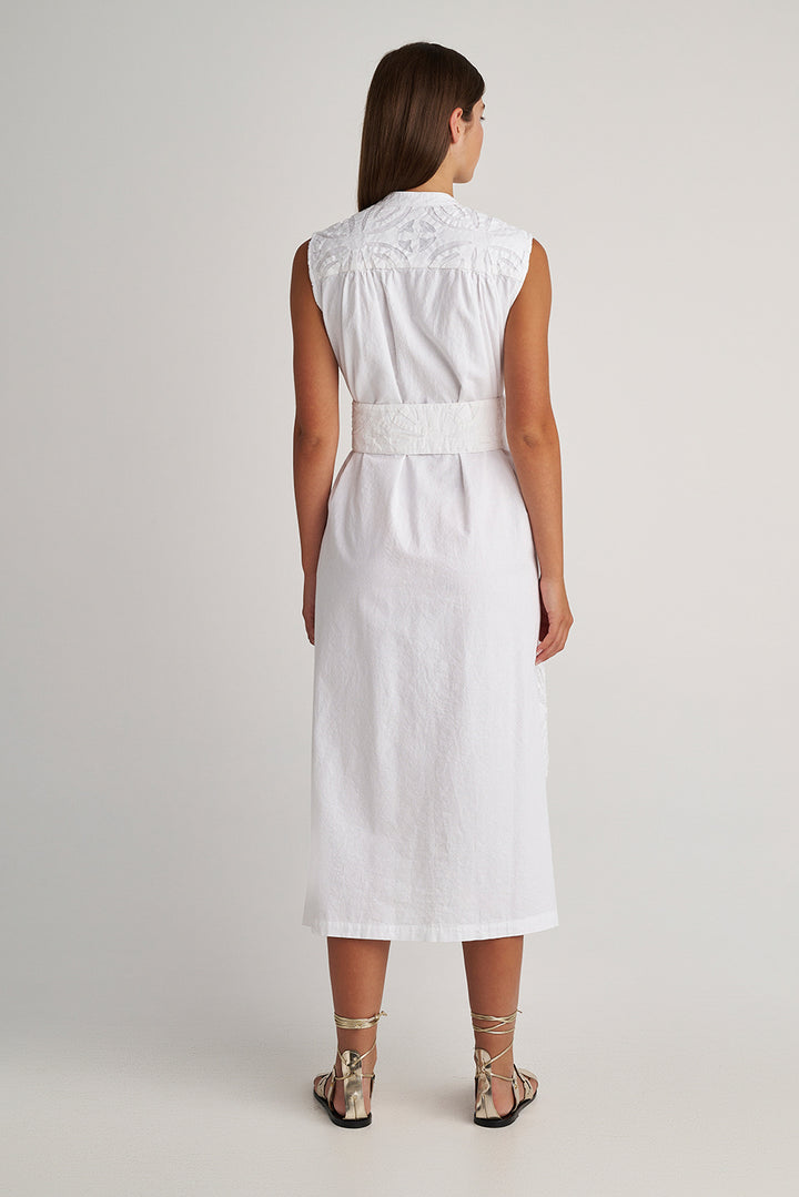 Pearl & Caviar Belted Dress - White