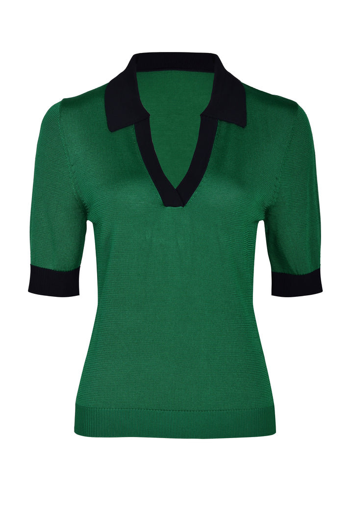 Husk Knit Polo - Emerald