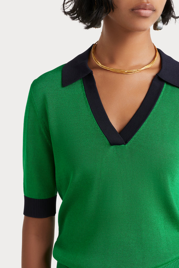 Husk Knit Polo - Emerald