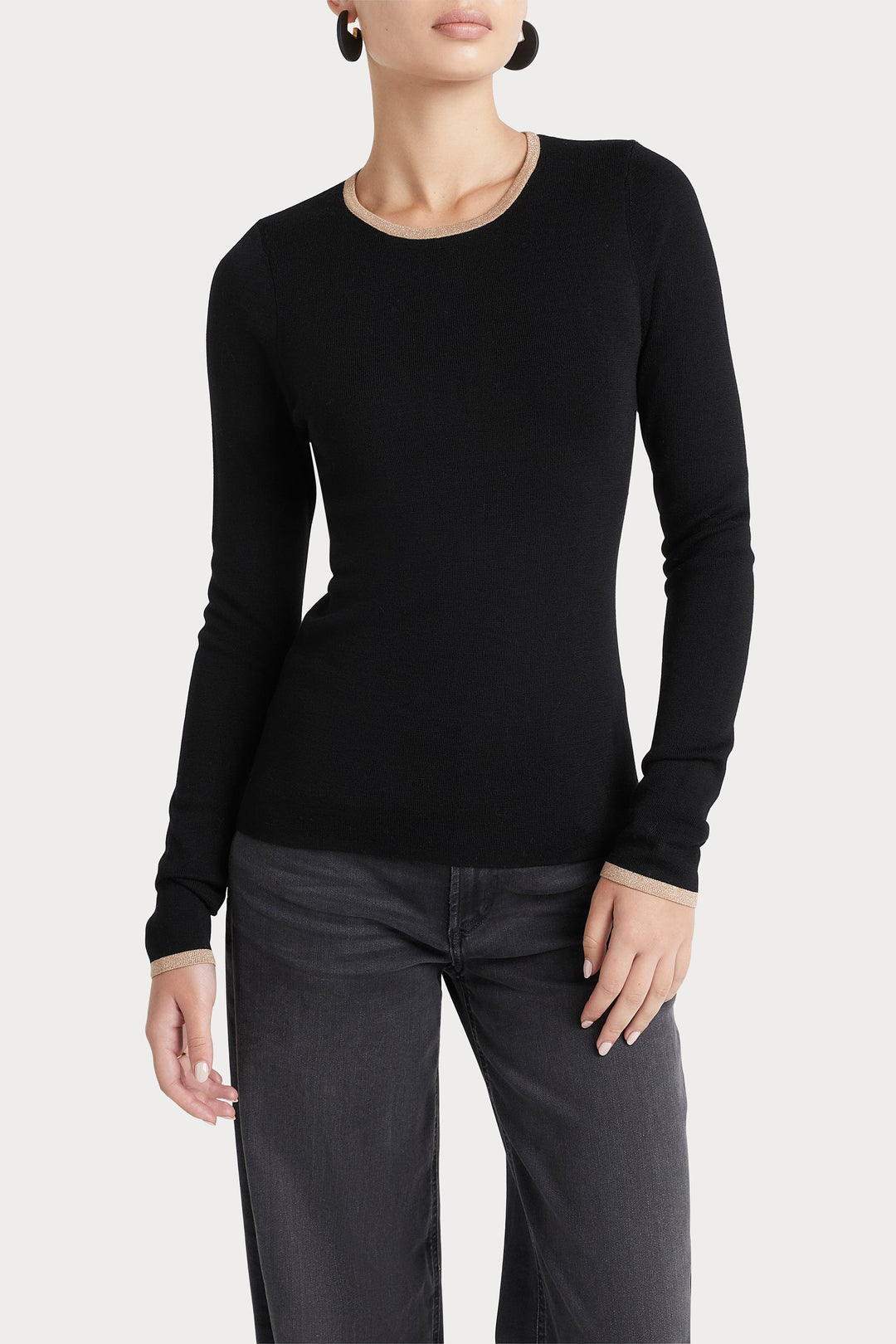 Husk Merino Crew - Black Strp