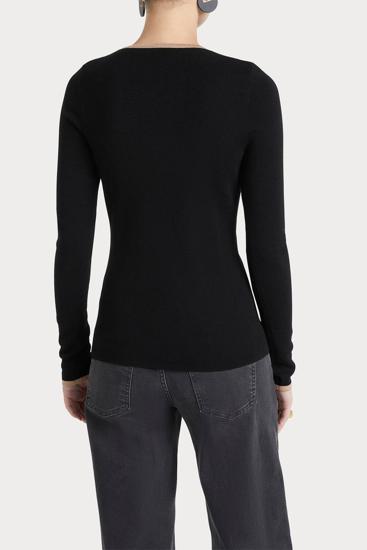 Husk Merino Crew - Black Strp