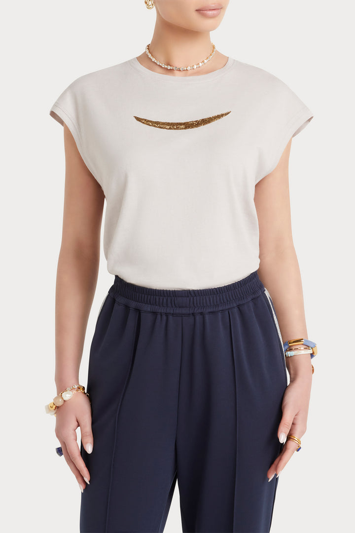 Husk Beaded Tee - Putty