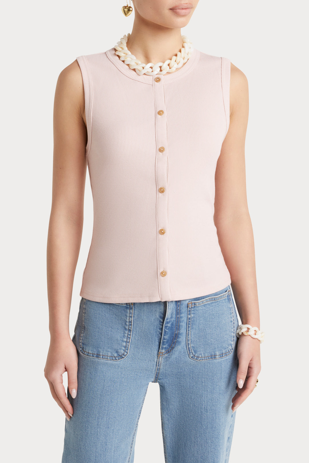 Husk Button Thru Tank - Blush
