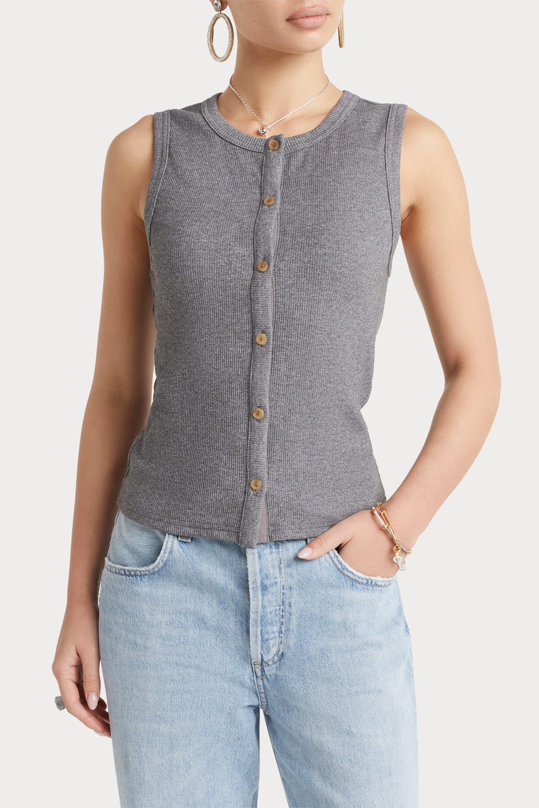Husk Button Thru Tank - Grey Marle