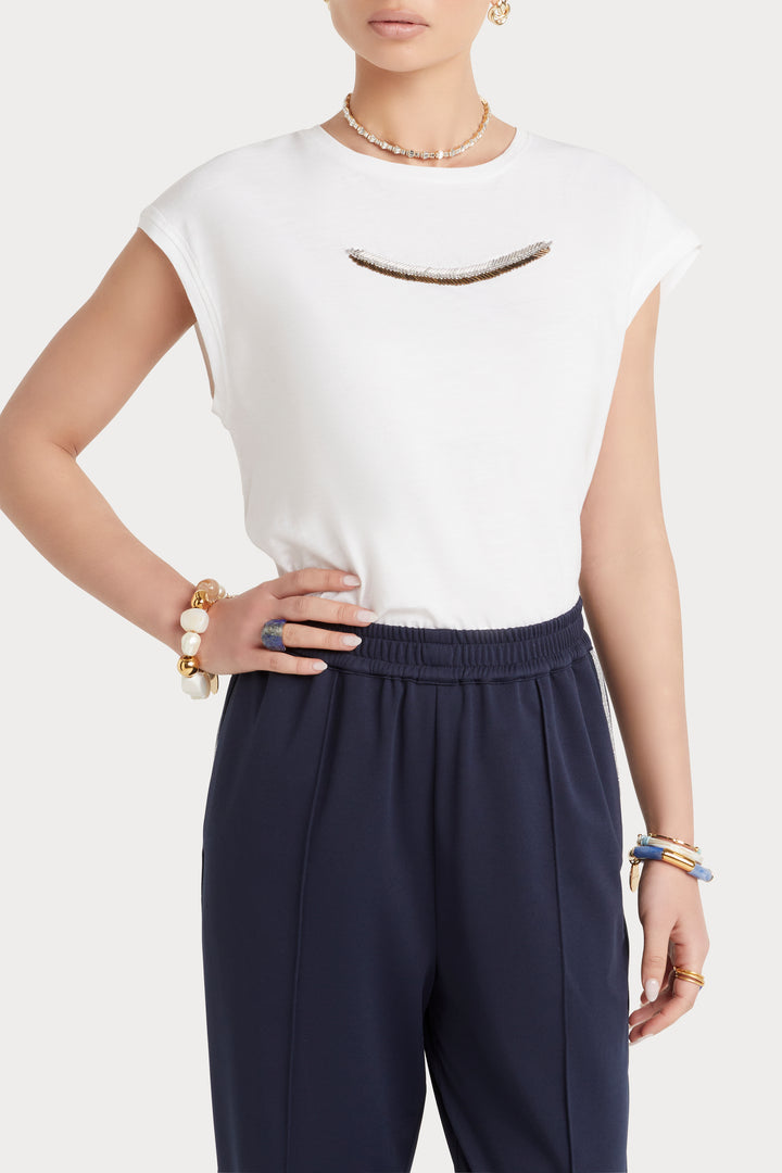 Husk Beaded Tee - White