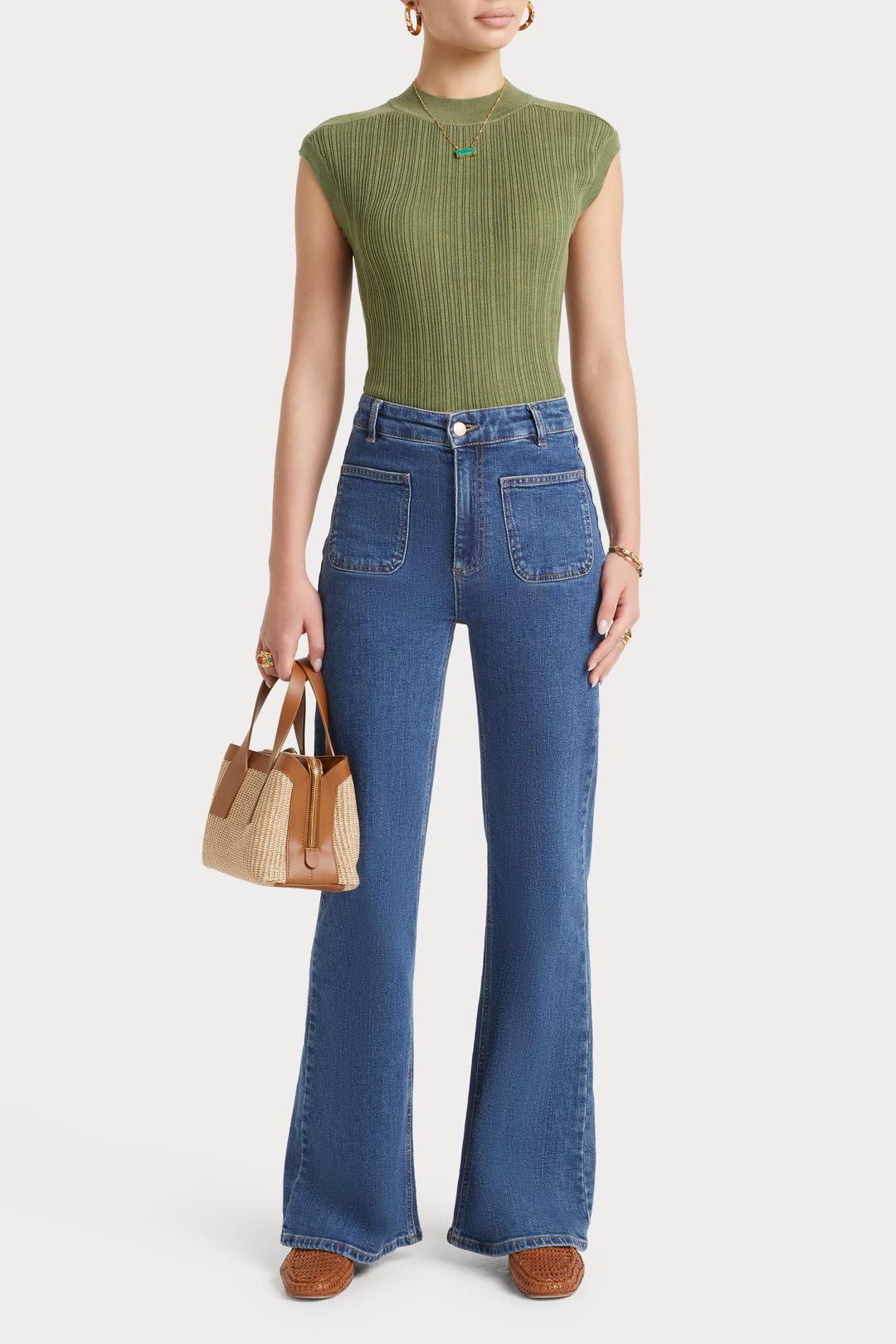 Husk Stripe Rib Knit - Khaki