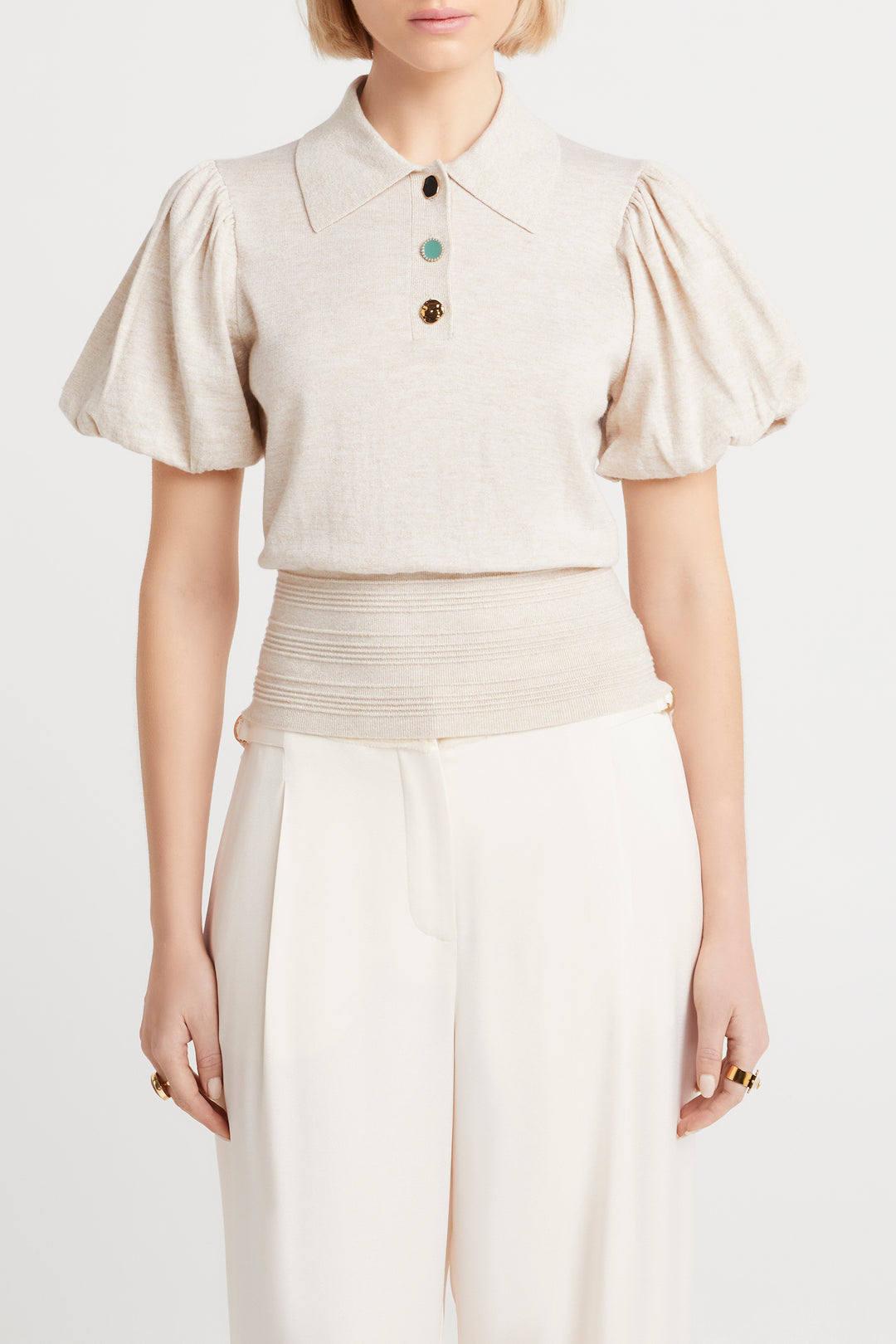 Husk Puff Sleeve Polo Knit