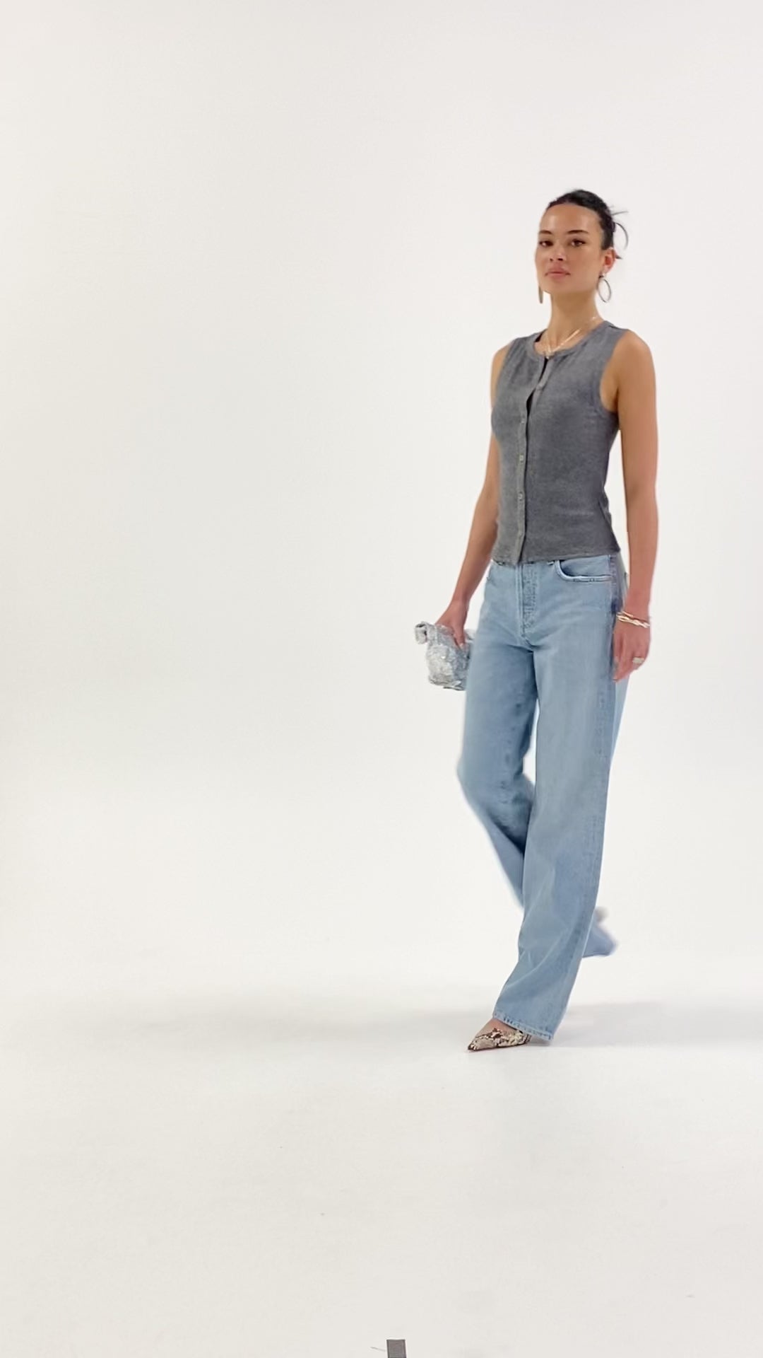 Husk Button Thru Tank - Grey Marle