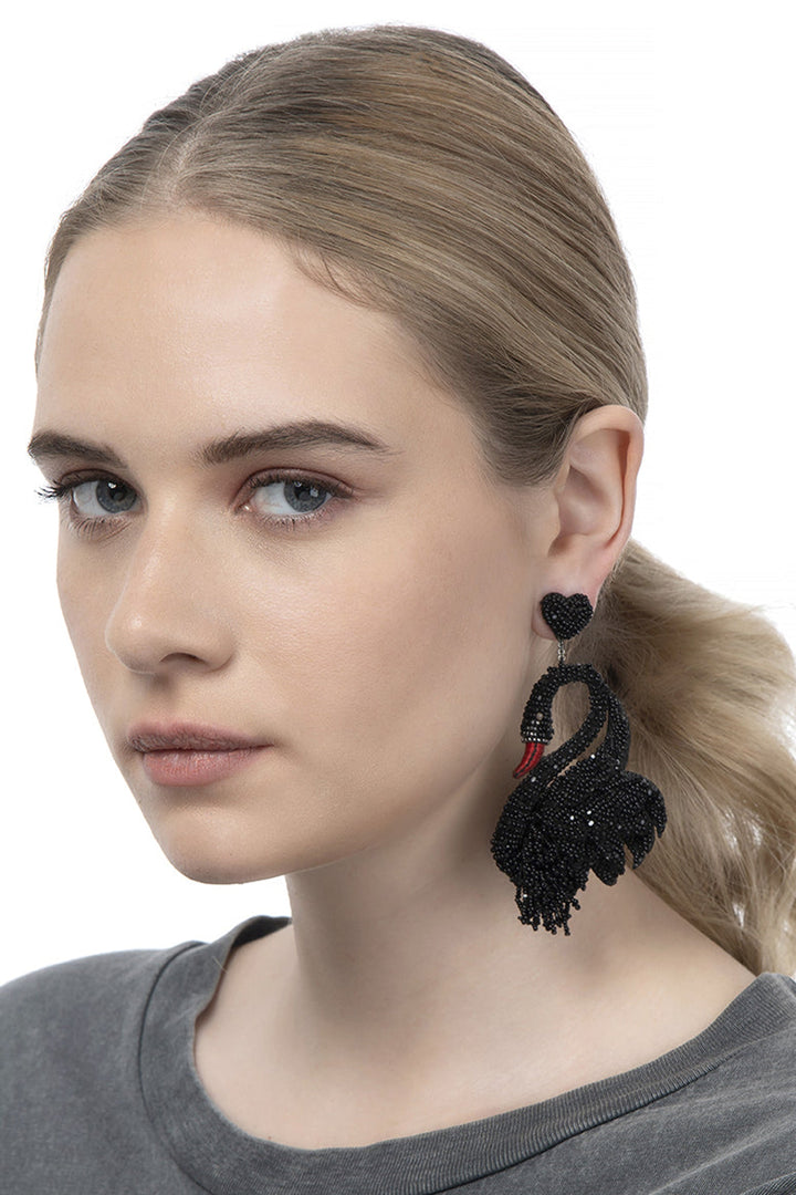 Deepa Gurnani Swan Earring - Black