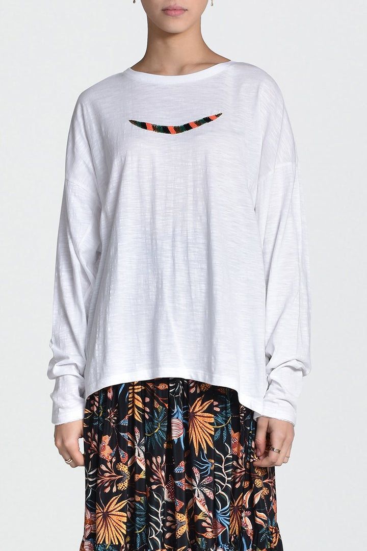 Husk Beaded L/S - White