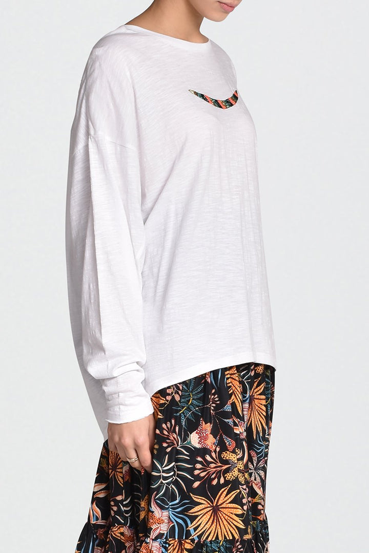 Husk Beaded L/S - White